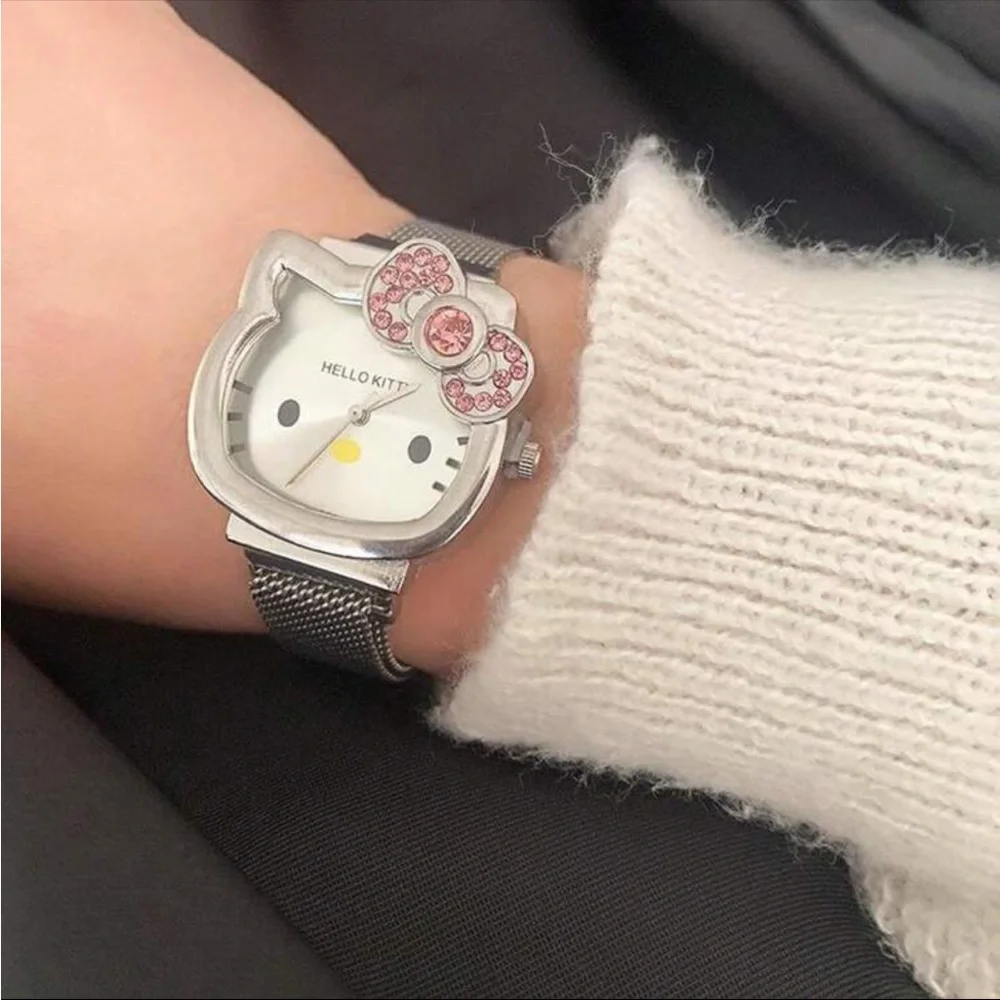 Silver Rhinestone Hello Kitty Watch